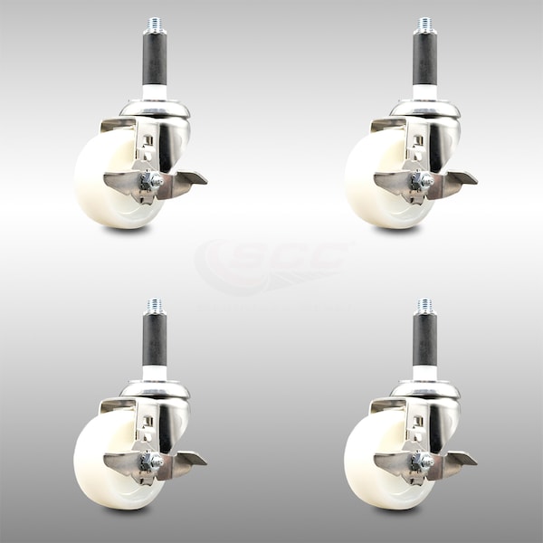 Service Caster 3 Inch 316SS Nylon Wheel Swivel 3/4 Inch Expanding Stem Caster Set Brake SCC SCC-SS316EX20S314-NYS-TLB-34-4 - main